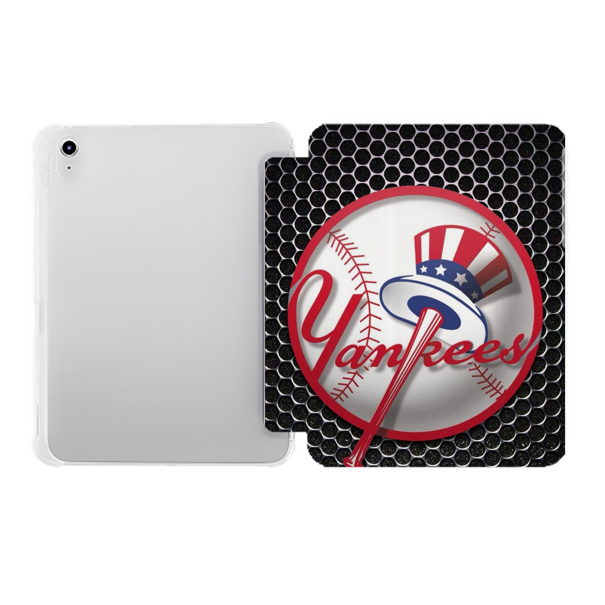 New York Yankees 221 Premium Tri-Fold PU Leather & Silicone IPad Case With Pencil Slot – Fits 9.5,10.5,10.9 – Adjustable Stand, Slim, Protective